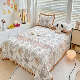 JC HOME Brown & White Printed Cotton Double Queen Bed & Pillow Cover-image-93