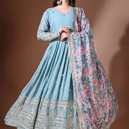 Fashion Basket Embroidered Georgette Anarkali Gown With Dupatta-image-51