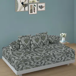 Arrabi 6Pcs Green & Grey Floral-Printed Skin-Friendly Superfine Quality Diwan Set-9