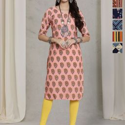 7Threads Women Ethnic Motifs Printed Thread Work Floral Crepe Kurta-image-99