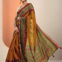 Libas solid Saree with printed Border image 5