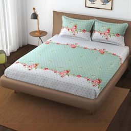 wellnest King Size Double Bed Elastic Fitted Bedsheet with 2 Pillow Cover image 2