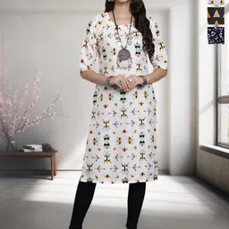 HERE&NOW Selection of 3 Geometric Printed Round Neck Straight Kurtas-image-74