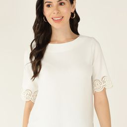 Mast & Harbour White Round Neck High Low Top-image-41