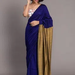 Saree star Colourblocked Taant Saree With Blouse-picture-22