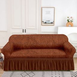 Myntra Elegant Homes Brown Solid Jacquard 1 Piece Sofa Cover With Arms-image-35