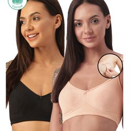 Inner Sense Pack Of 2 Organic Antimicrobail Low Impact Lounge Bra With Removable Pads- Beige Black-image-76