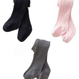 SYGA Baby Tights Soft Leggings For Girls Stockings Socks Pants Pack Of 3 - Black Pink DarkGrey-image-75