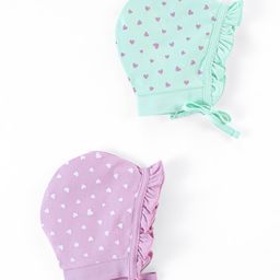 Babyhug 100% Cotton Cap Heart Print Pack of 2 Blue Purple - Diameter 13 cm-33