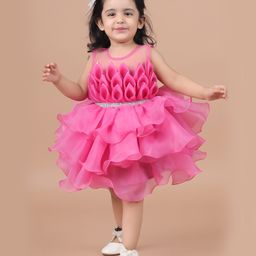 Titrit Organza Sleeveless Tulip Bodice Detailed Layered Fit And Flare Dress - Pink-image-51