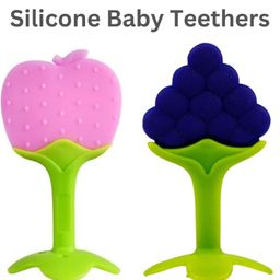 BitFeex Soft Silicone Baby Teether Pacifier Fruit Shape Baby Toys Infants Teethers Hygienic Case BPA Free (Graps & Apple)-7