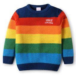 Babyhug Knitted Full Sleeves Pullovers Striped Sweater - Multicolor-image-37