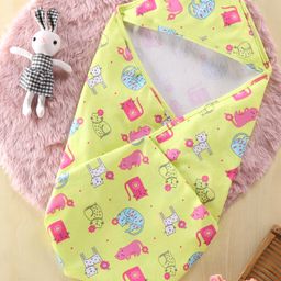 Babyhug Interlock Knit Towel With Hood Kitten Print L 76.2 x B 76.2 cm - Yellow-image-89