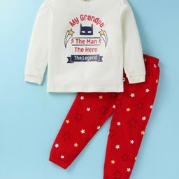 Mini Donuts Cotton Knit Full Sleeves T-Shirt & Lounge Pants Set With Text Print - Beige-image-14