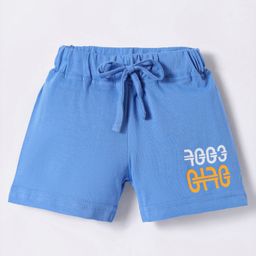 Olio Kids Cotton Knit Above Knee Length Shorts With Text Print - Light Blue-picture-13