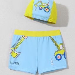 Mark & Mia Swimming Trunk with Cap Vehicle Print -Light Blue-image-129