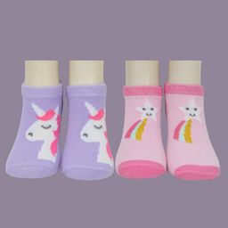 Yellow Bee Cotton Pack Of 2 Stars & Unicorn Designed Socks Set - Pink & Purple-79
