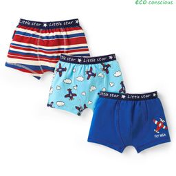 Babyoye Cotton Elastane Knit Trunks With Striped & Aeroplane Print Pack of 3 - Red Blue & Light Blue-image-33