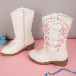 TRUFFLE COLLECTION Leaves Designed Zipper Boots - White & Pink-image-33