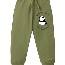 KAVEE Pure Cotton Terry Biowashed Panda Printed Joggers- Olive Green-image-56