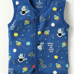 Child World Interlock Knit Front Open Sleeveless Jhablas With Space Theme Print - Navy Blue-picture-15