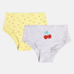 MINI KLUB Cotton Pack Of 2 Floral & Cheery Printed Panties - Grey & Yellow-image-64