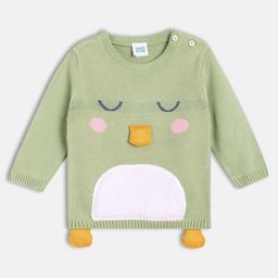 MINI KLUB Cotton Full Sleeves Animal Face Detailed Sweater - Green-image-16