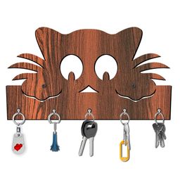 Olive Tree Key Hanger | Key Holder for Home | Key Chain Holders for Wall | Wall Mount Key Holder | Wall Stylish Key Stand (5 Hooks) - Brown with Cat-picture-12