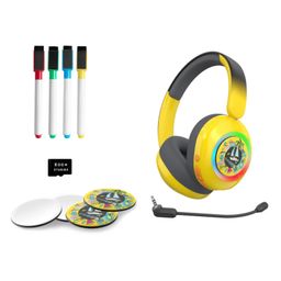 WatchOut Galaxy Kids Headphone with Safe Sound as Per WHO Free Learning Audio Stories DIY Magnets Bluetooth + Wired Mic for School Travel - Hello Yellow-11
