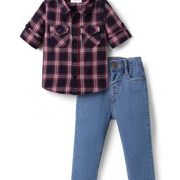 Babyhug Cotton Woven Full Sleeves Checks Shirt & Denim Jeans Set - Navy Blue-picture-8