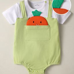 Mark & Mia Cotton Knit Half Sleeves Onesie With Carrot Patch - Light Green-image-92