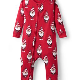 Bonfino 100% Cotton Knit Full Sleeves Sleepsuit With Santa Print - Red-image-54