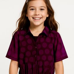 Arias Jacquard Woven Three Fourth Sleeves Dobby Top & Inner Tee with Polka Dots Design - Wine-image-4
