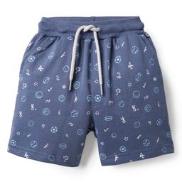 Taeko Single Jersey Knit Knee Length Shorts With Sports Theme Print - Blue-image-88