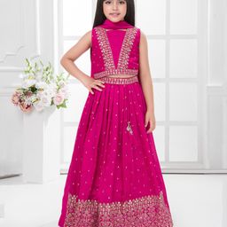 Tiny Kingdom Woven Sleeveless Floral Embroidered Sequins Embellished Lehenga Choli With Dupatta - Pink-image-52