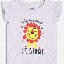 MINI KLUB Cotton Knit Frill Sleeves She Is Fierce Text Printed Top - Grey-picture-36