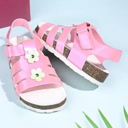 Briskers Floral Applique Detailed Velcro Closure Sandals - Pink-image-5