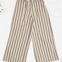 Pantaloons Junior Rayon Woven Striped Palazzo With Belt - Beige-picture-1