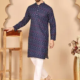 Anouk Rustic Men Geometric Printed Cotton Kurta with Pyjama-10