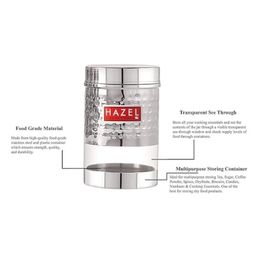 HAZEL Stainless Steel Hammered Finish Transparent Glossy See Through Container, Set of 2, 950 ml Each, Silver image 2