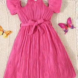 INCLUD Girls Wave Textured Cold-Shoulder Fit & Flare Midi Dress-image-53
