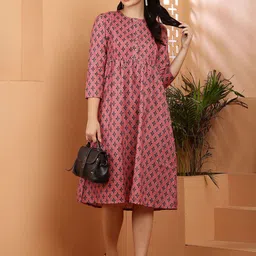 RIG-TIE Women Geometric Printed Fit & Flare Knee Length Dress-image-80