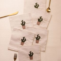 Glimpse Homes Catchy Cactus 6-Pcs Pink Embroidered Cotton Table Napkins-17