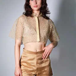 Arya Giri Cutwork Cropped Shirt & Shorts Co-Ord Set-image-24