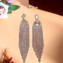 StyleCast Rose Gold-Plated Rhinestone Studded Tasselled Contemporary Drop Earrings-image-71