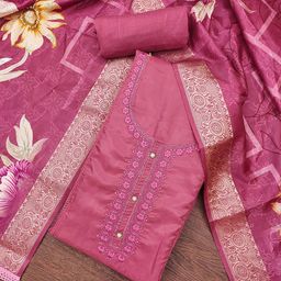 KIMISHA Floral Embroidered Sequinned Organza Unstitched Dress Material-image-69