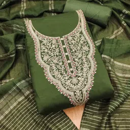 KALINI Floral Embroidered Yoke Design Cotton Unstitched Dress Material-image-10