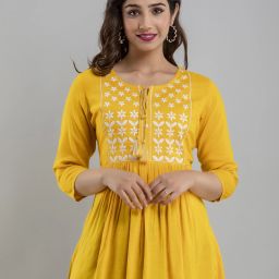 Casual Regular Sleeves Embroidered Women Yellow Top-image-84