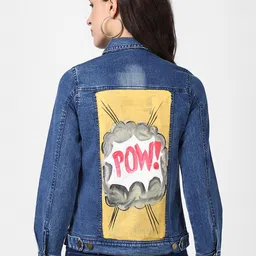 StyleStone Women Blue Hand Painted Denim Jacket-image-45