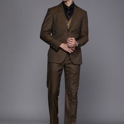 Louis Philippe Men Brown Self DesignSlim-Fit Single-Breasted Three-Piece Formal Suit-image-42